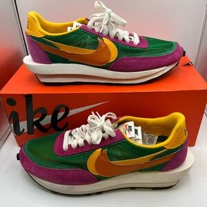 Nike sacai Green and Purple Sneakers with Orange Swoosh